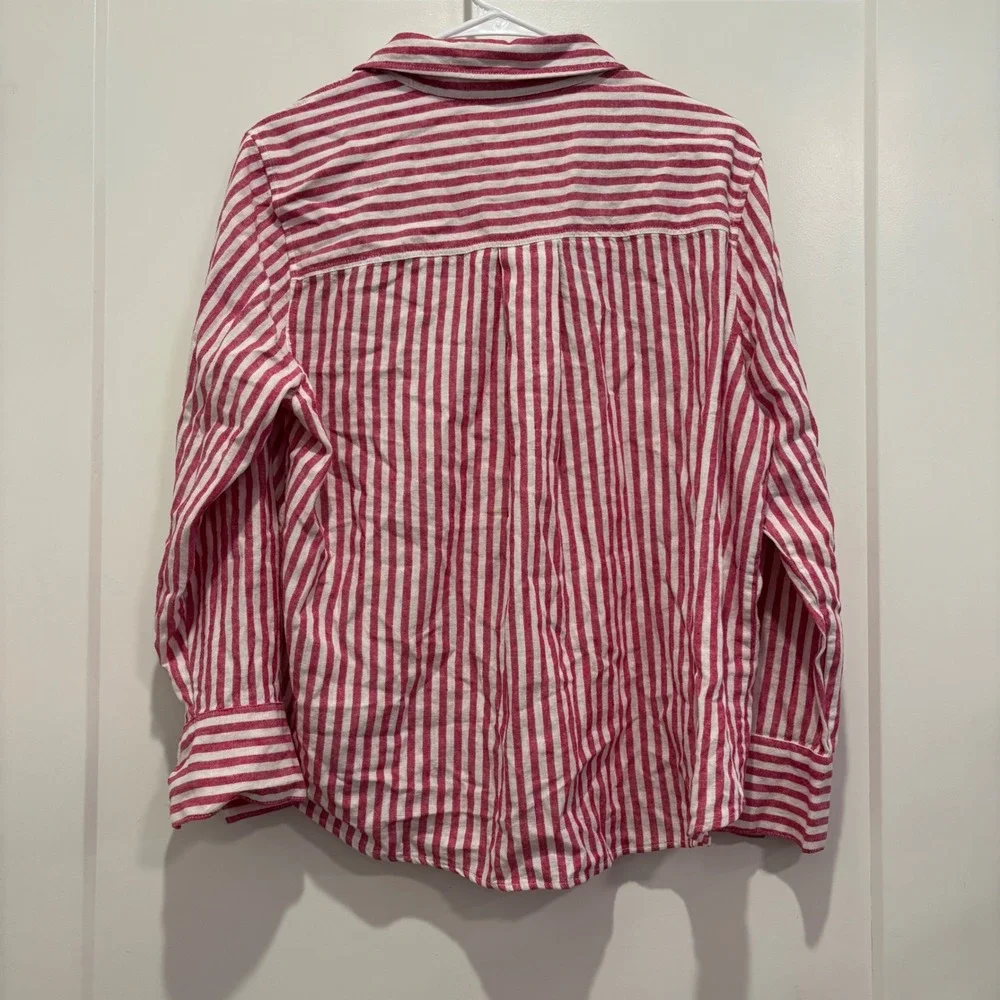 Banana Republic Mens Pink White Striped Linen Blend Button Down Shirt L Petite